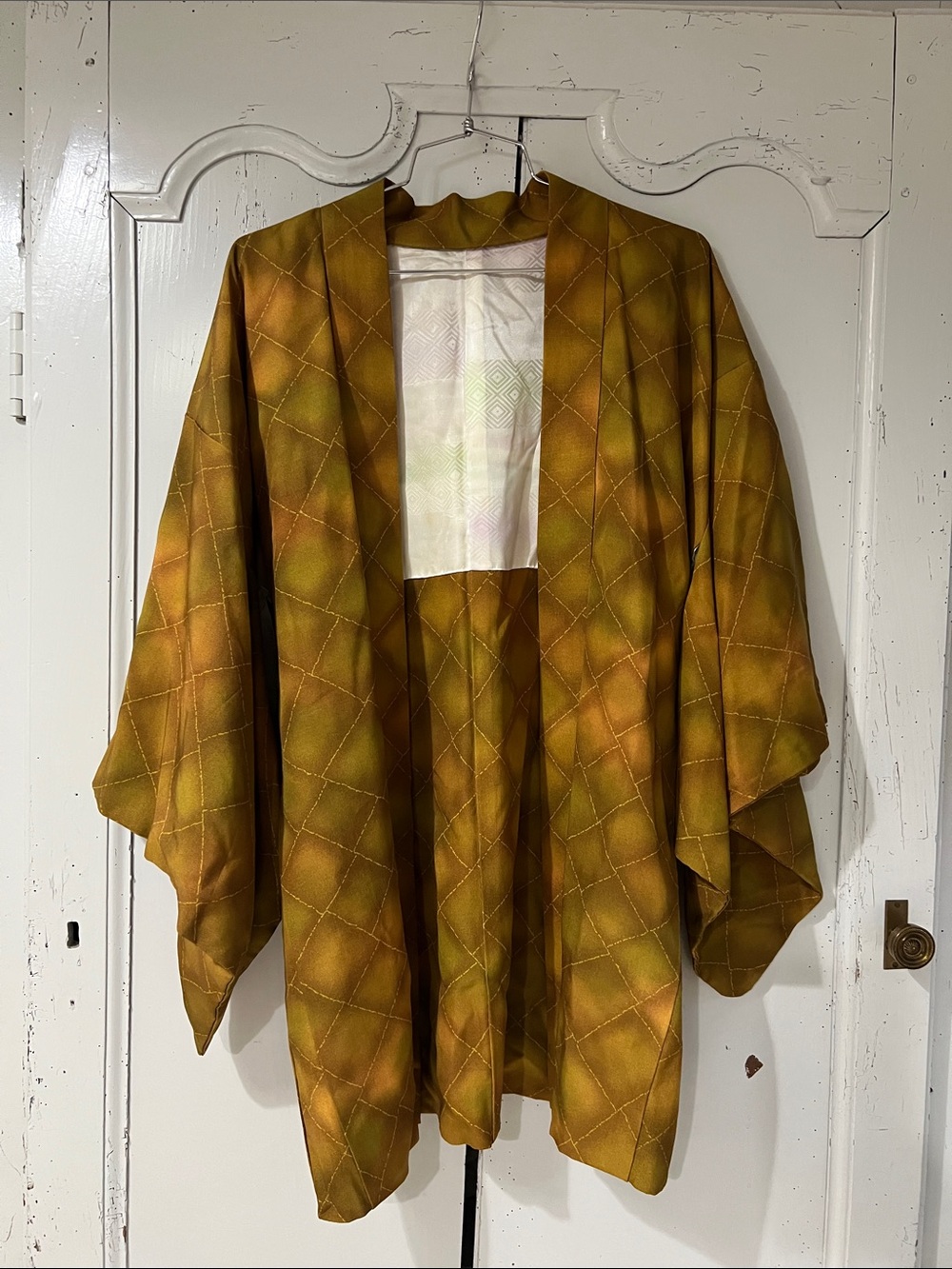 Vintage Mustard Japanese Silk Haori Jacket, Gradient Dye Kimono Cardigan